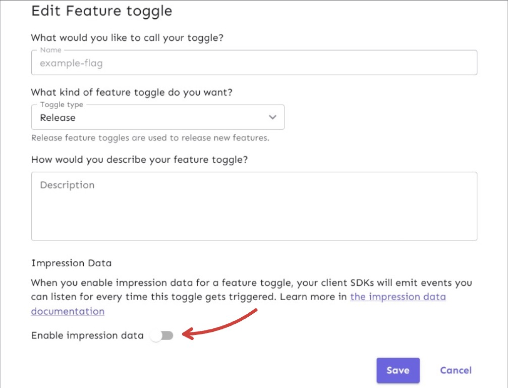 There is a toggle that turns on the impression data events in your flag form.