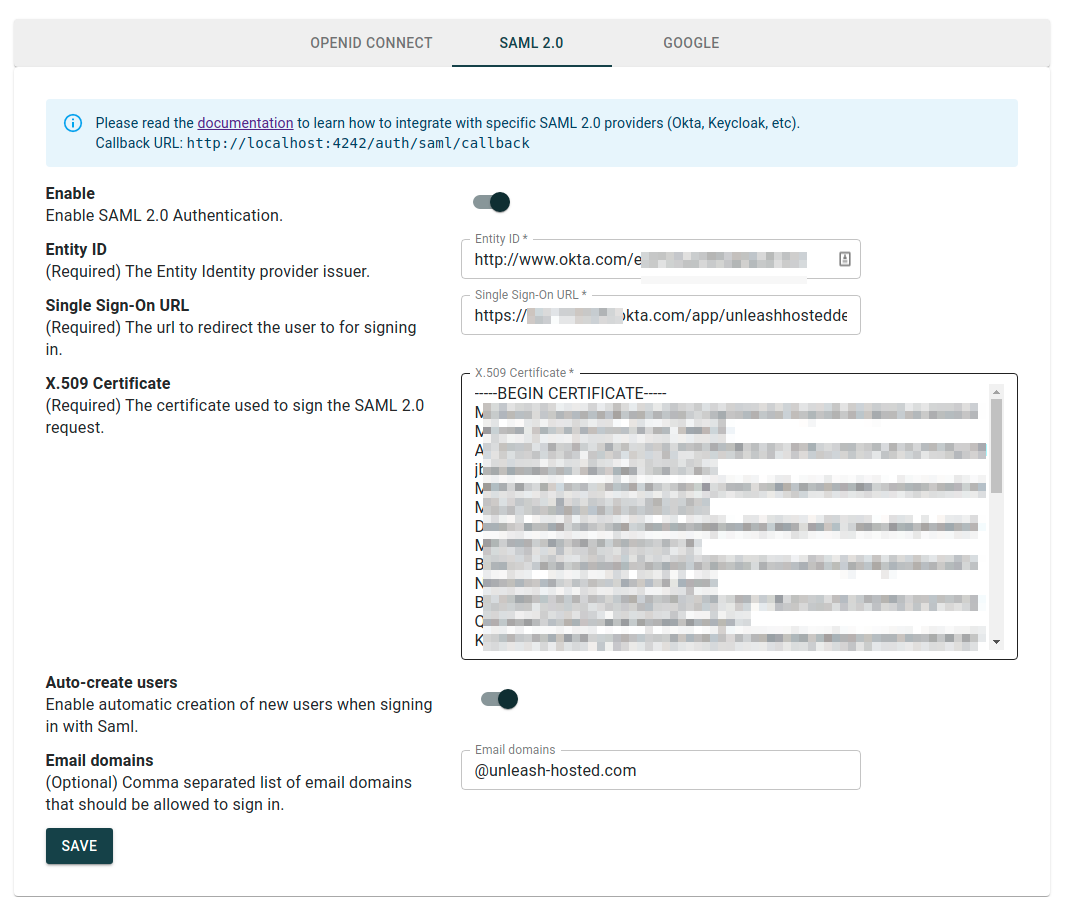 Unleash: SAML 2.0